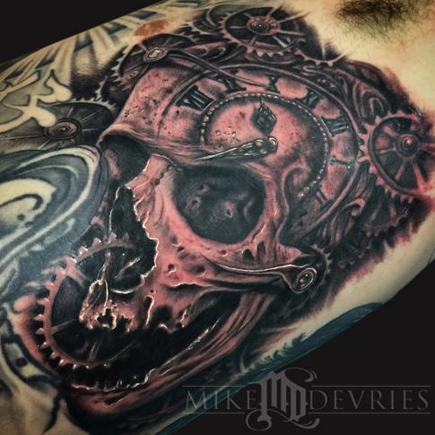 Mike DeVries - Skull and Gears Tattoo